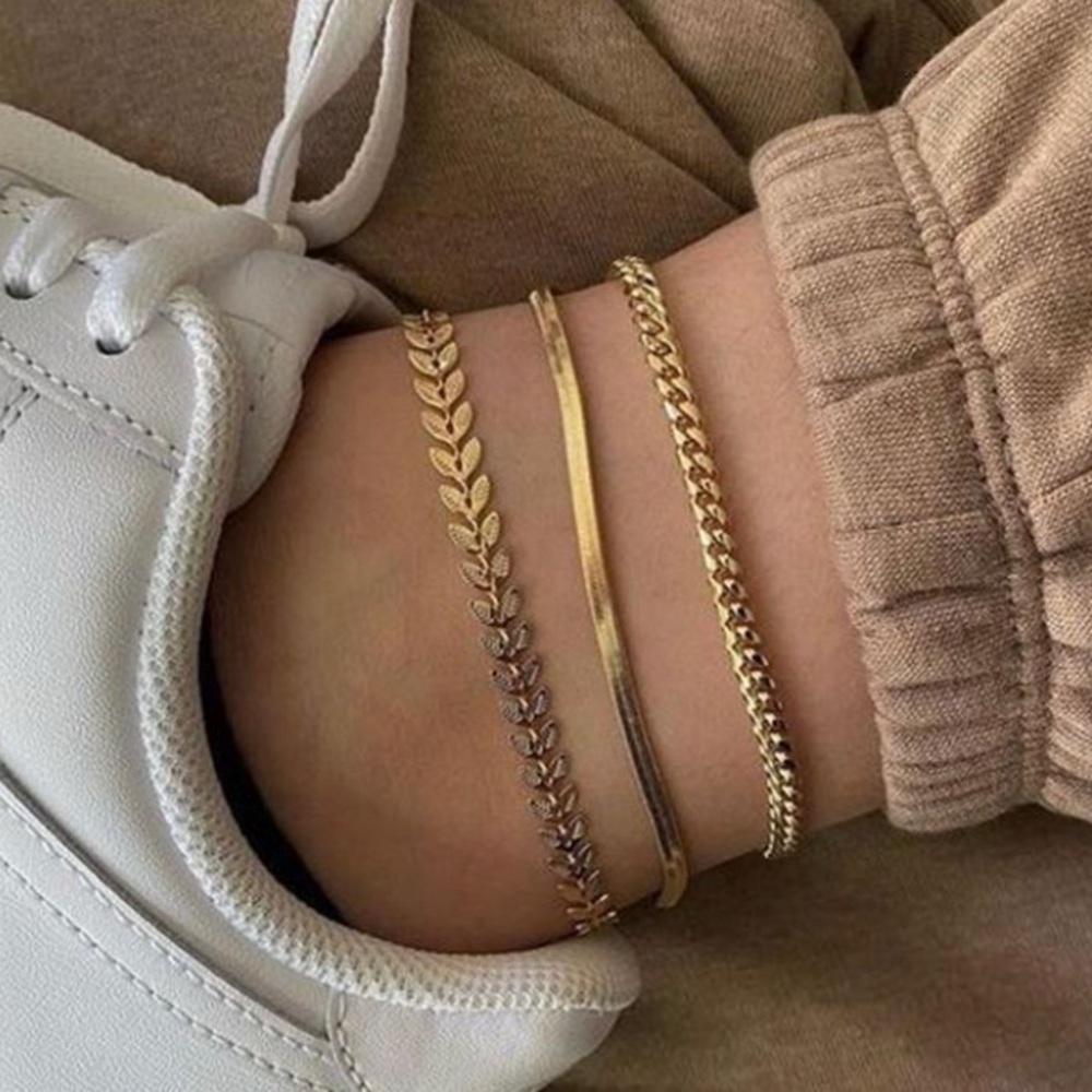 18K Gold Anklet Trio